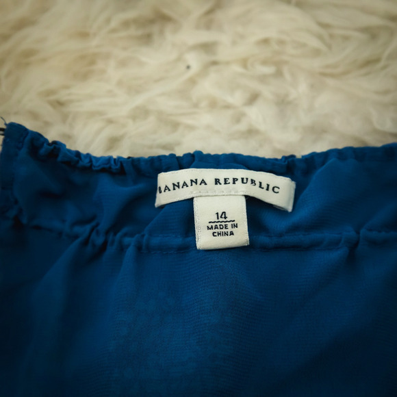 Banana Republic Size 14 Blue Print Cotton Silk Button Fit Flare Midi Dress - Picture 3 of 6